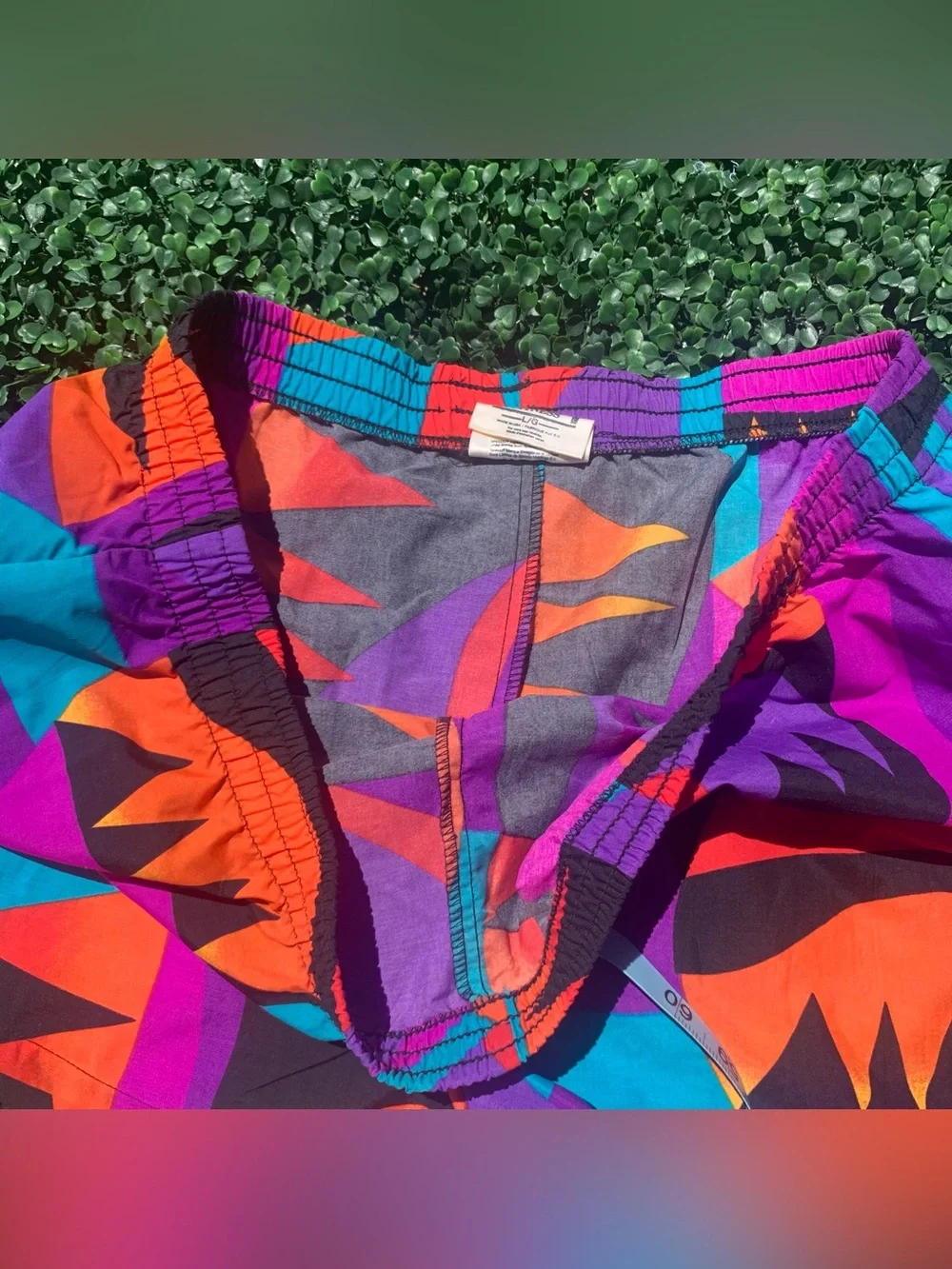 Vintage SPEEDO Maximalist Geo Sunset Swim Trunks / Shorts - needs elastic repair
